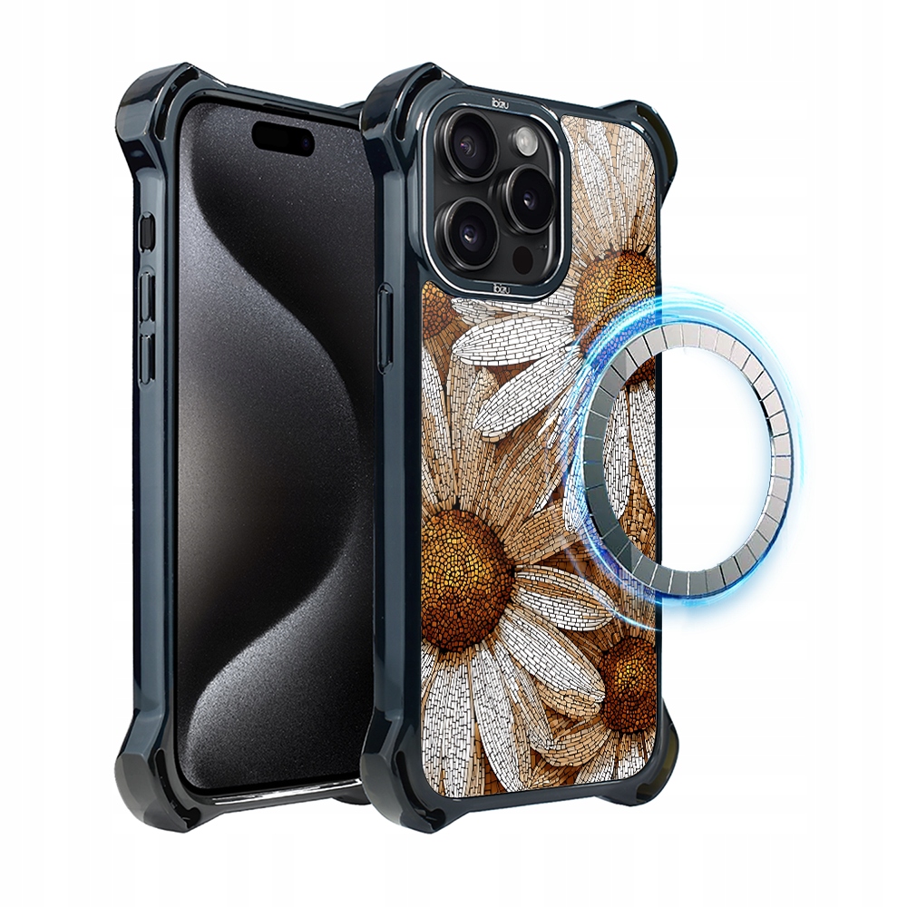 Pouzdro pro iPhone 15 Pro Max Ibizu DropGuard Ultra s MagSafe, heřmánkovou mozaikou