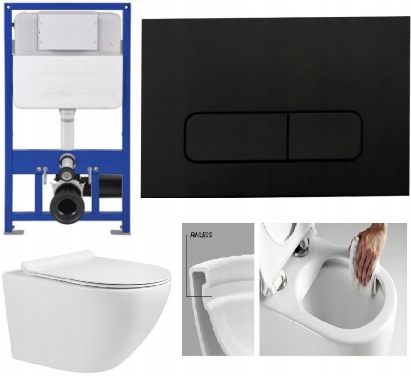 Stelaż do wc Slim 8cm wirowa miska tornado deska przycisk M4 czarny mat +ma