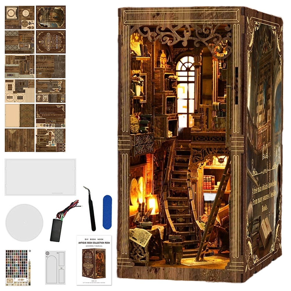Model Luksus Księgarni Book Nook Diy Led Puzzle 3D Hobby Kreatywne Drewno