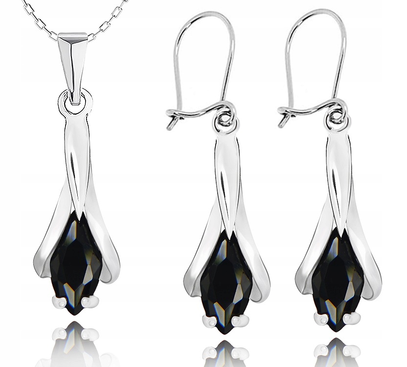 

Srebrny Komplet Biżuterii Z Czarnymi Cyrkoniami