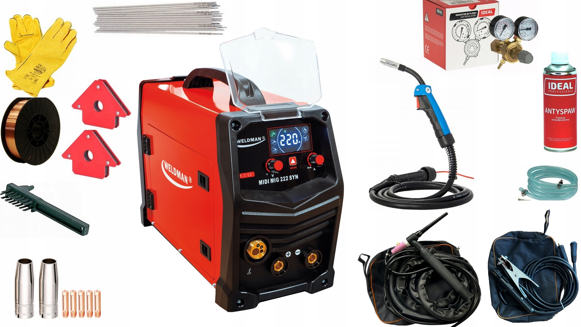 Spawarka Migomat Mig Mma Tig 3 w 1 MIDI Mig 222 Synergia DC Lift Redukt