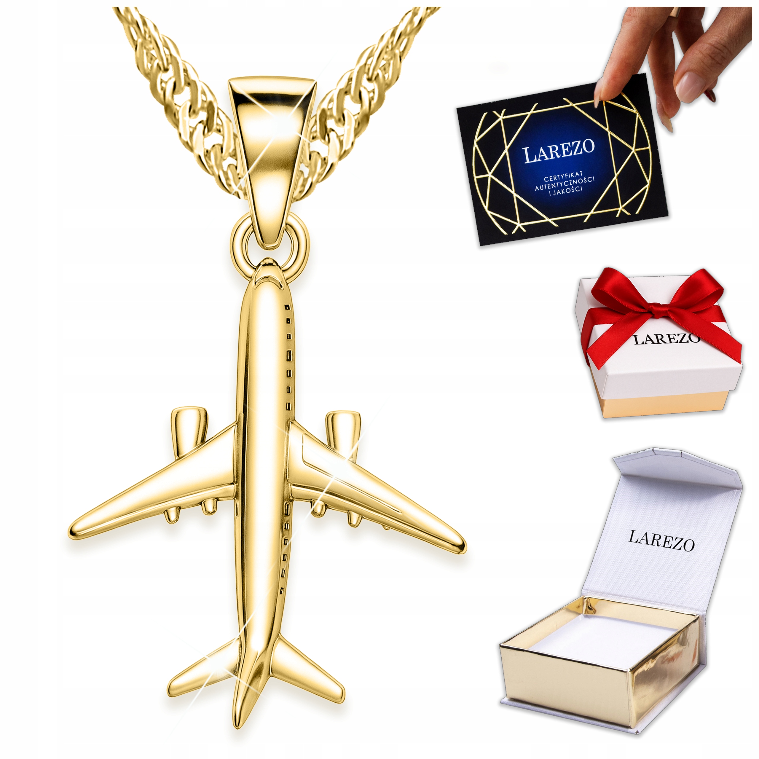 Zlatý závěsný náhrdelník Letadlo Přívěsek Letadlo Cestování Let Stříbro 925