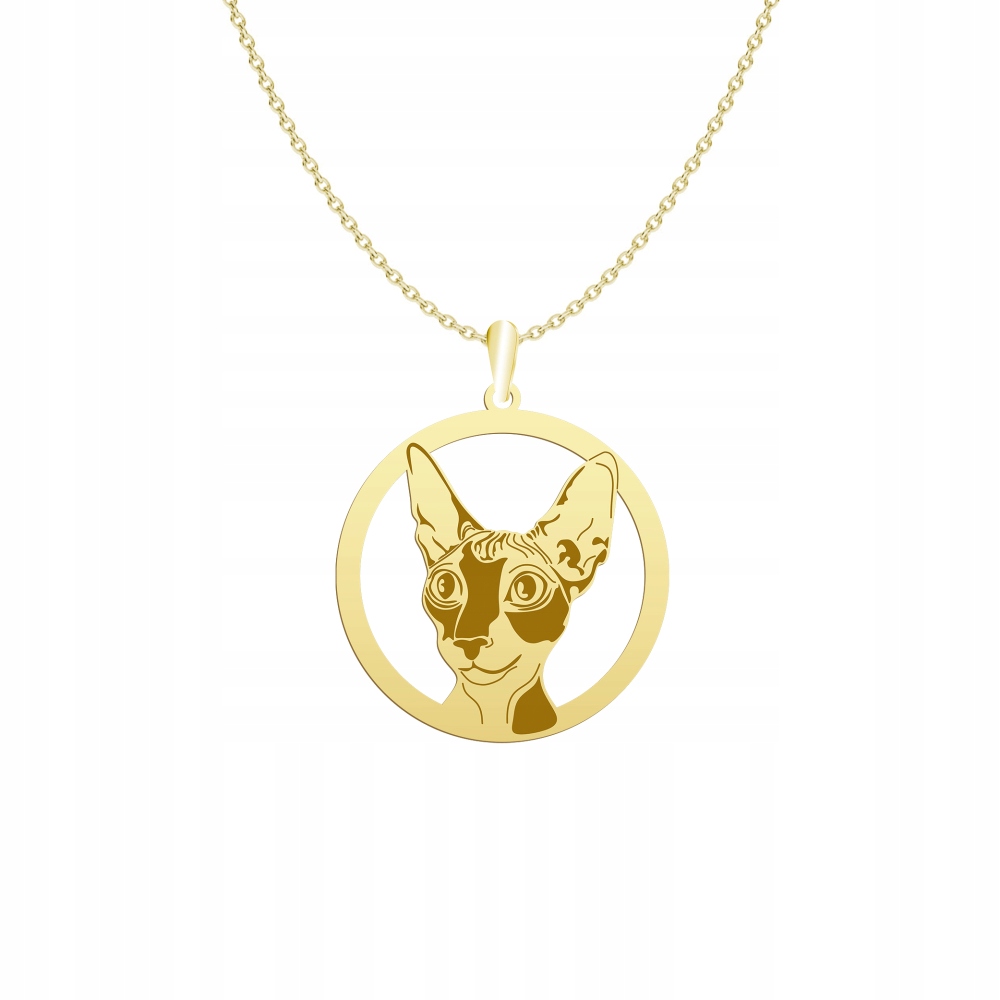 Zlatý náhrdelník s kočkou Cornish Rex 925 Řetízek Dárek Žena Gravírování