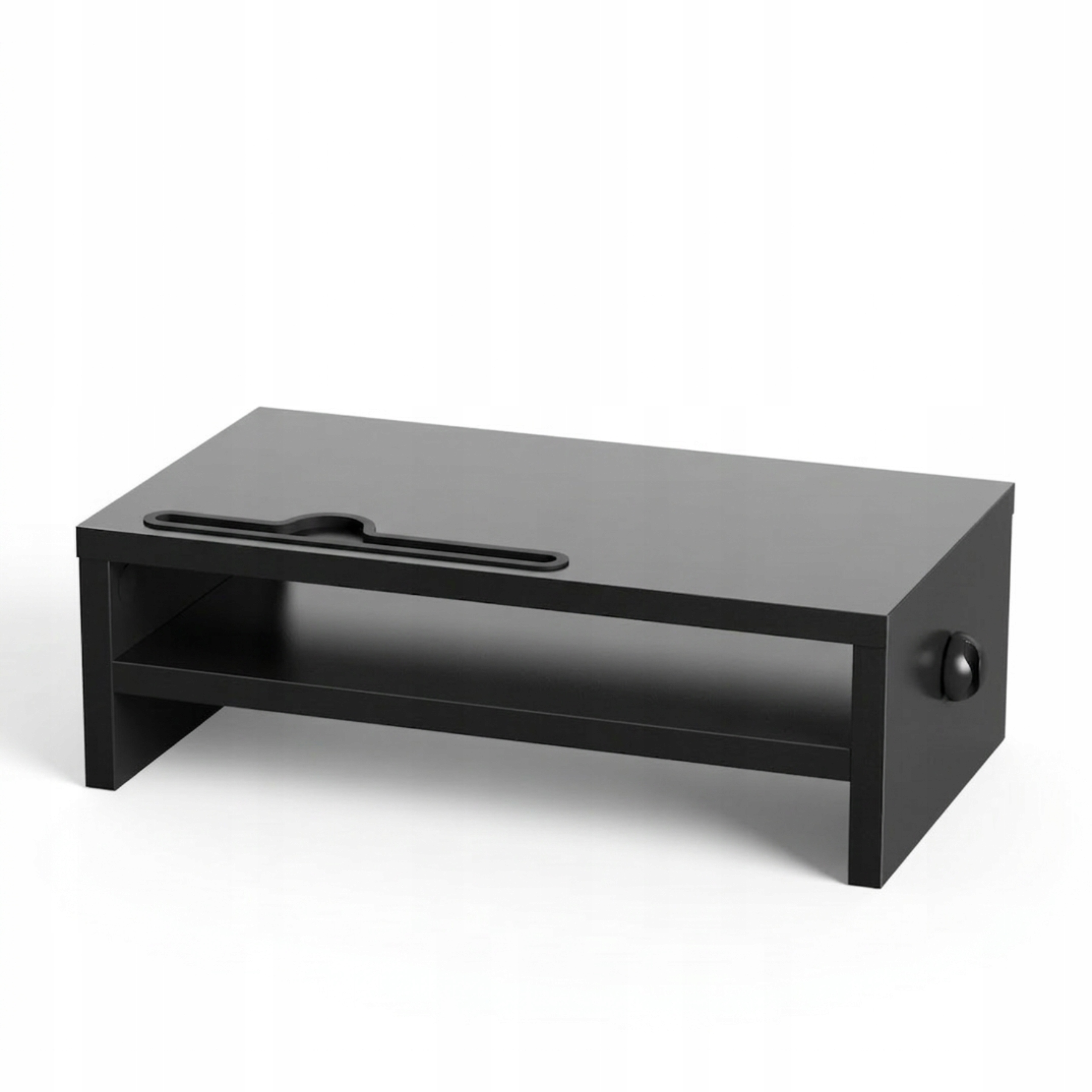 Stojak Pod Monitor Na Biurko Czarny Drewniana Półka Do Biura 2 Poziomowa