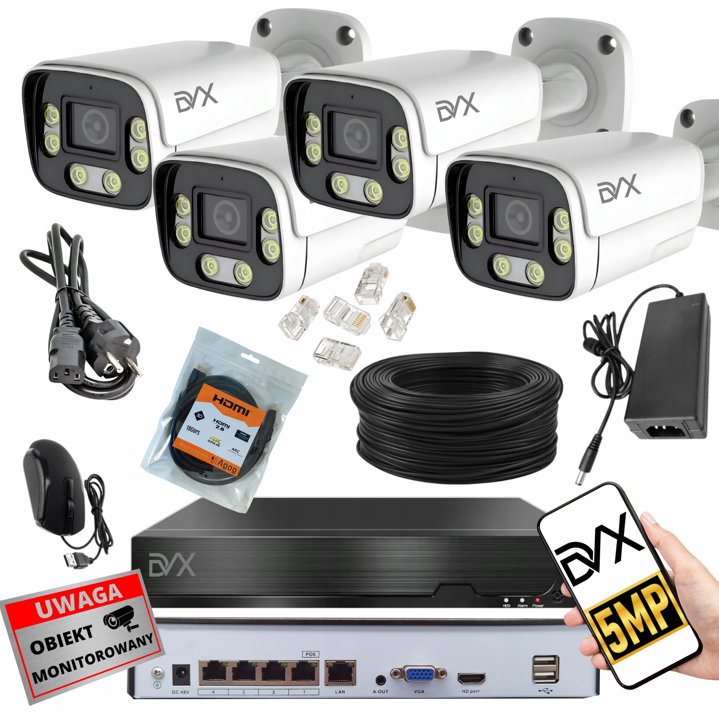 Sada Kamier x4 PT5L Ip Monitoringu Poe 5MPX 4K Uhd Registrátor P4CH Nvr