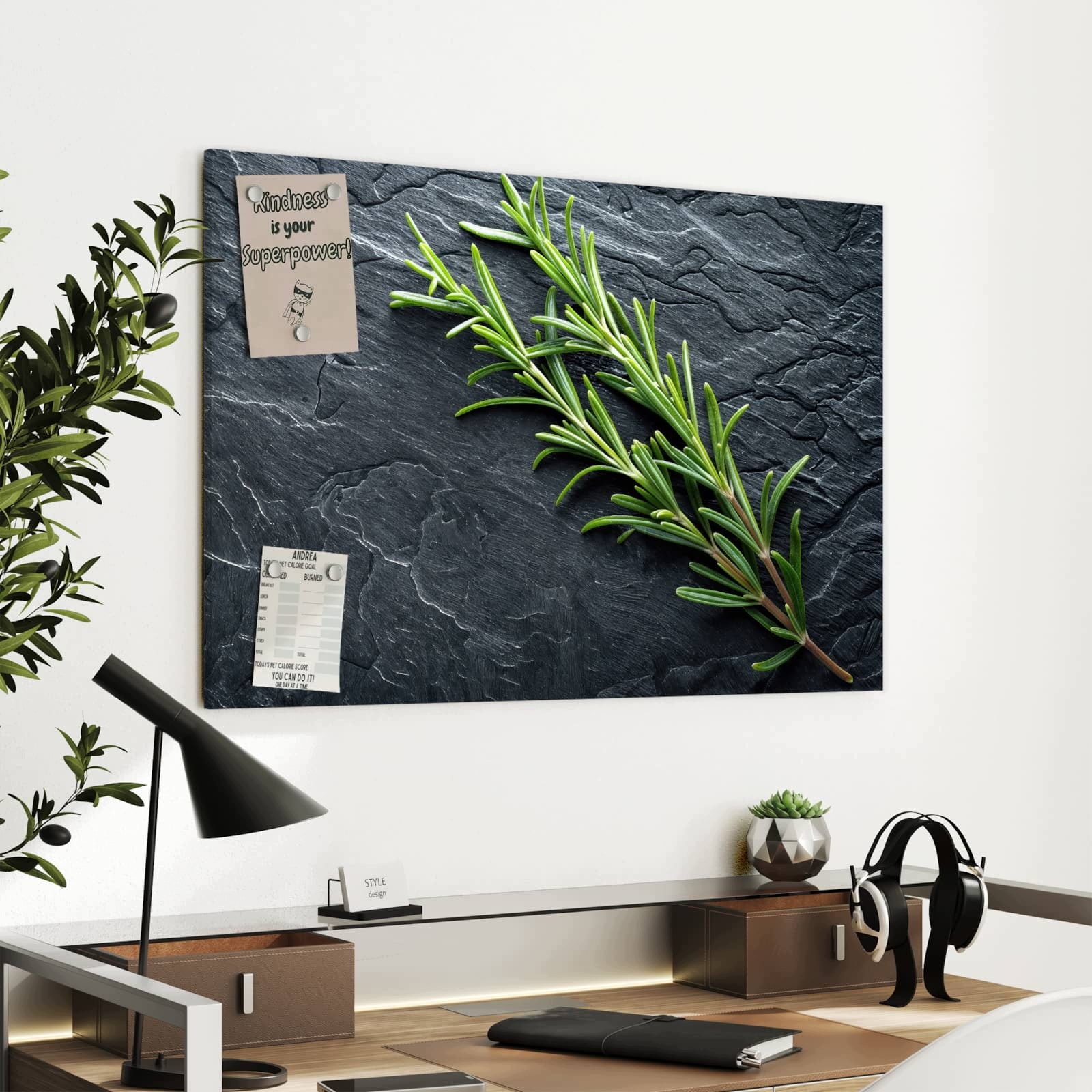 Magnetická tabule Větvička rozmarynu Břidlice 90 × 60 cm