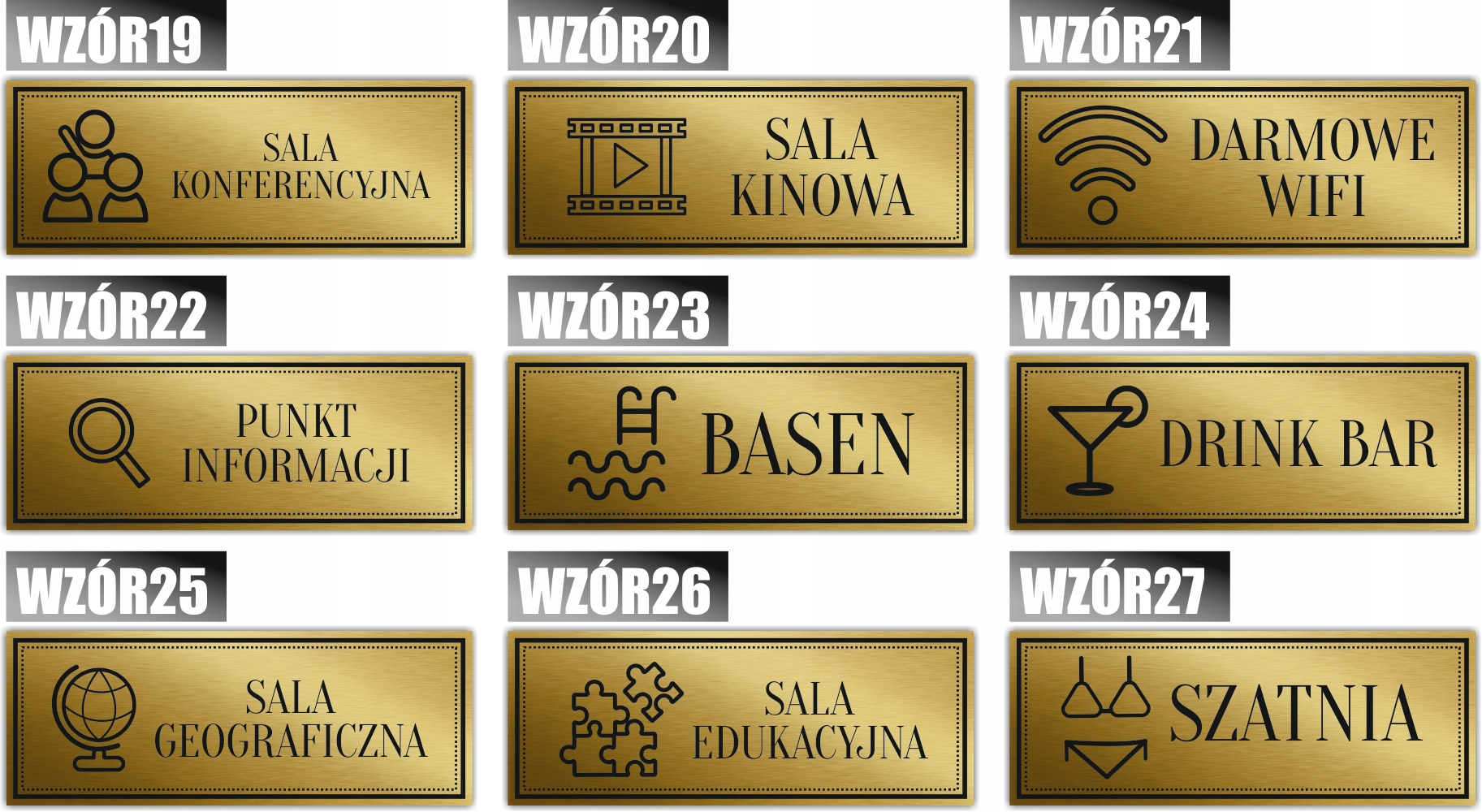 Tabliczka informacyjna GRAWER Złota UWAGA KOT piktogram Szerokość produktu 20 cm