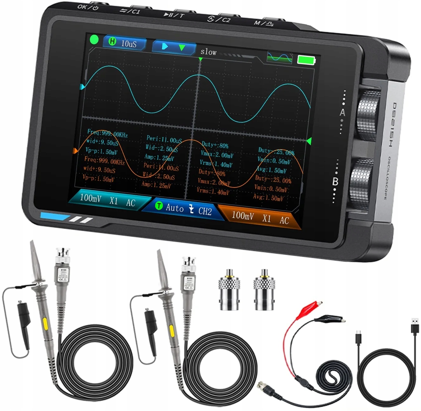 Digitální měřící zařízení s osciloskopem a generátorem signálu Fnirsi DS215H