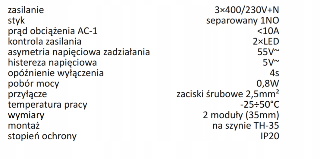 F&F CZUJNIK KOLEJNOŚCI ZANIKU FAZ CKF-B Rodzaj przekaźnik