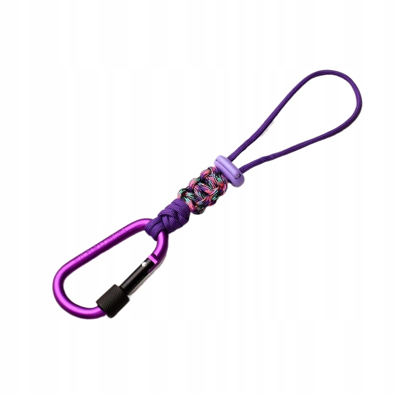 Karabińczyk Z Smyczą Paracord Do Butelki Bidonu – Outdoor 23cm Fioletowy