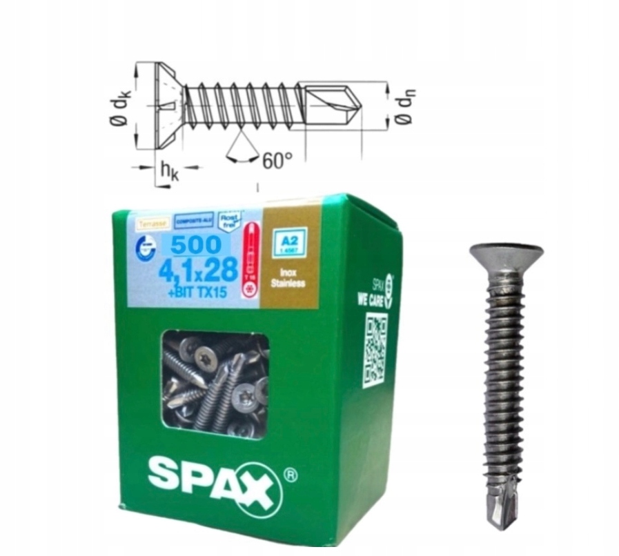 Šrouby Spax 4,1x28 pro kompozitní desky a hliníkové trámy A2 500ks