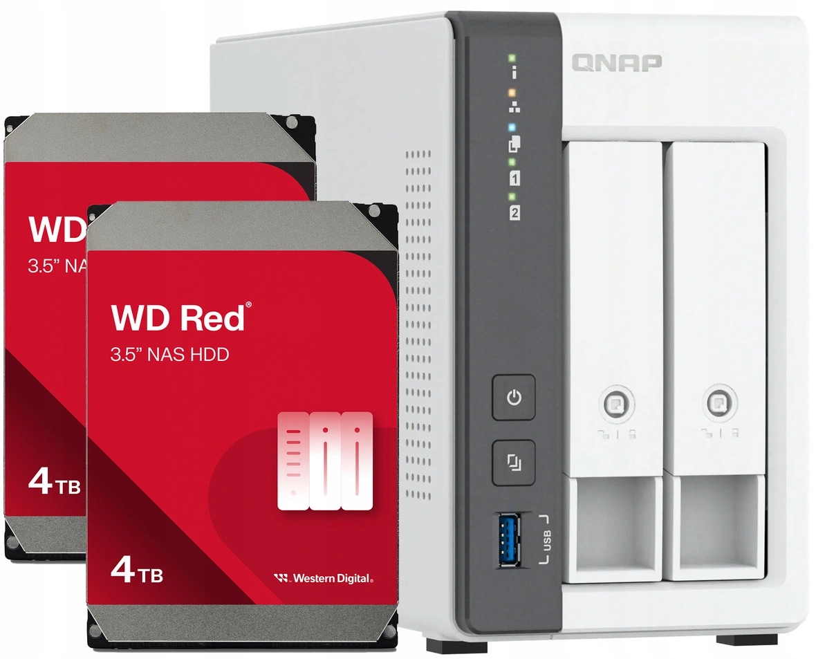 Nas server Qnap TS-216G 4GB Ram 8TB Hdd (2x4TB) Wd Red 2.5GbE Lan