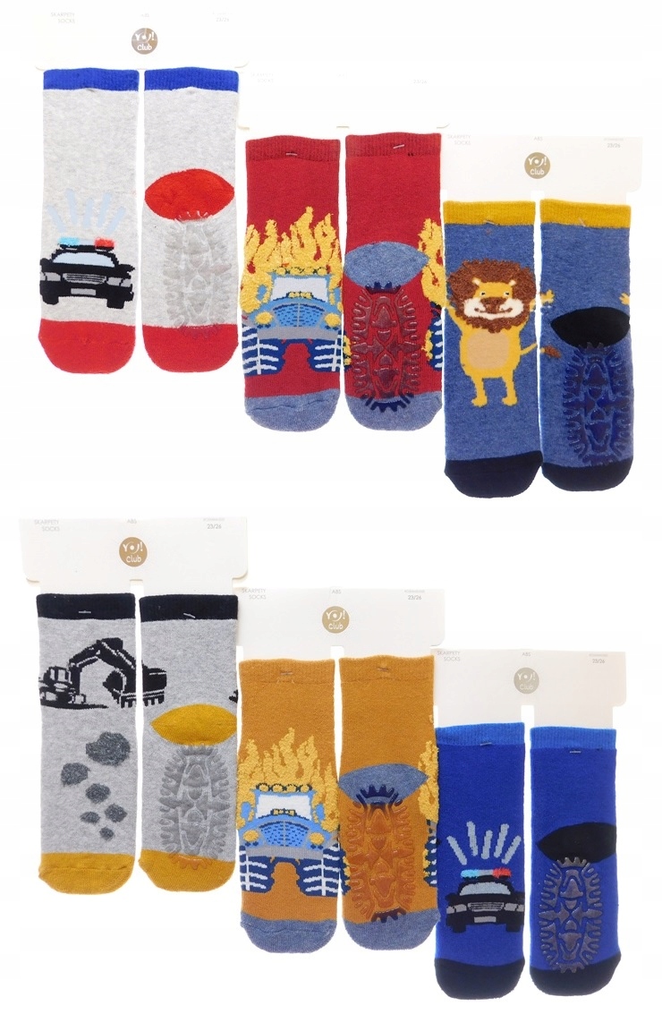 

6x Skarpetki Frotte Silikon Abs Pojazdy Yo 23-26