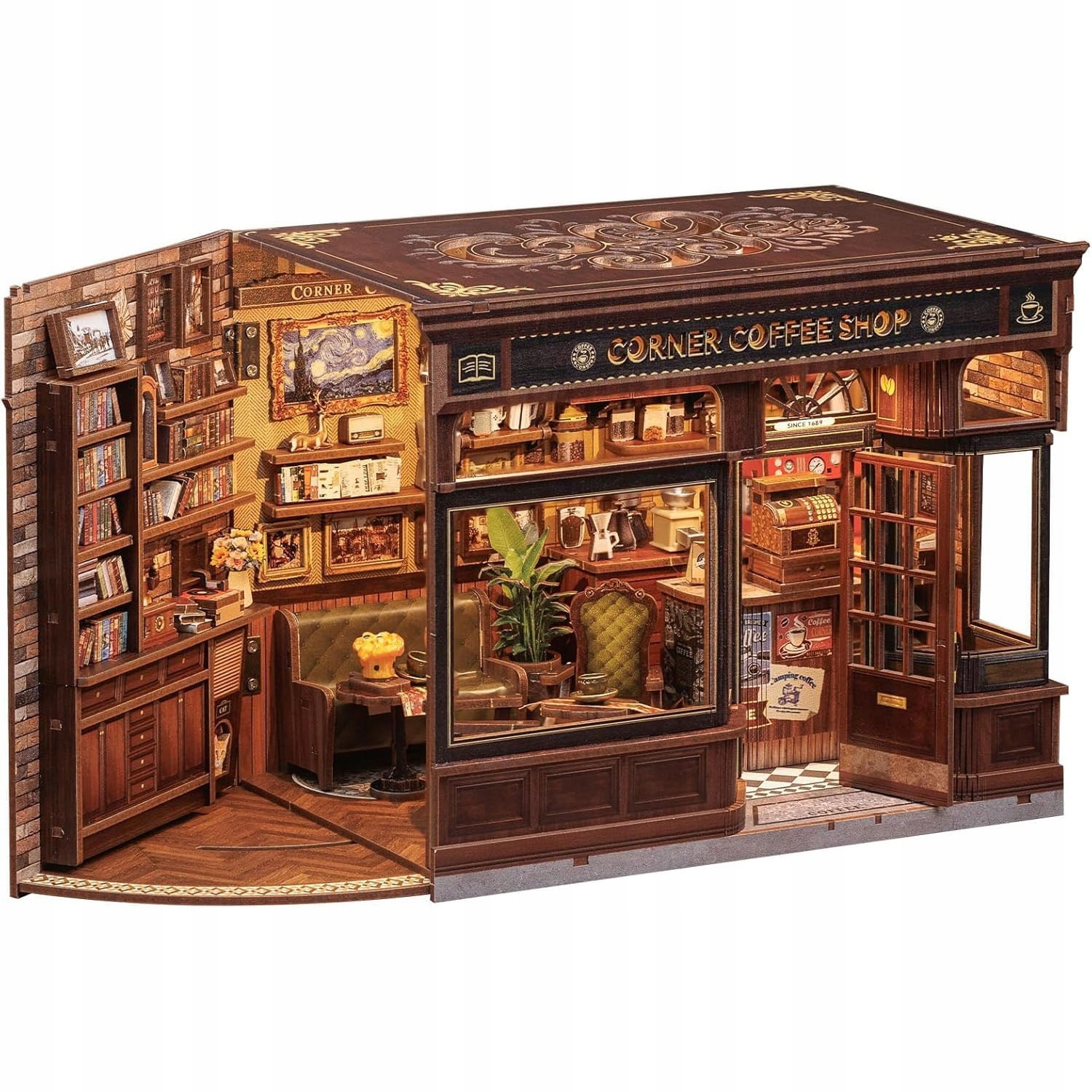 Zestaw Book Nook Miniaturowe Domki 3D Dla Lalek Diy Led Kawiarnia Narożna