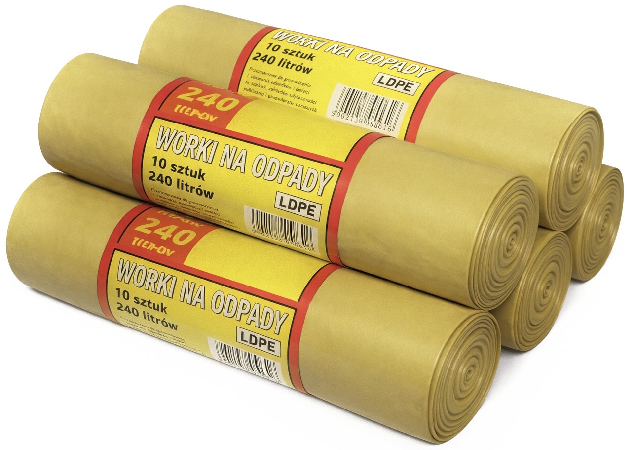 Levně Sáčky Na Odpadky Kovové Plastové Žluté 240L x 50 Ks.