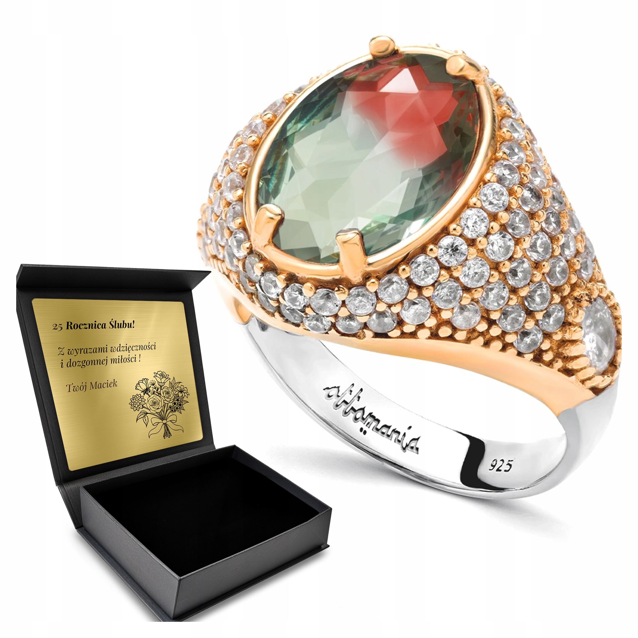 Prstýnek 925 Zirkony Turmalín Šperky Pro Ženy Gravírování