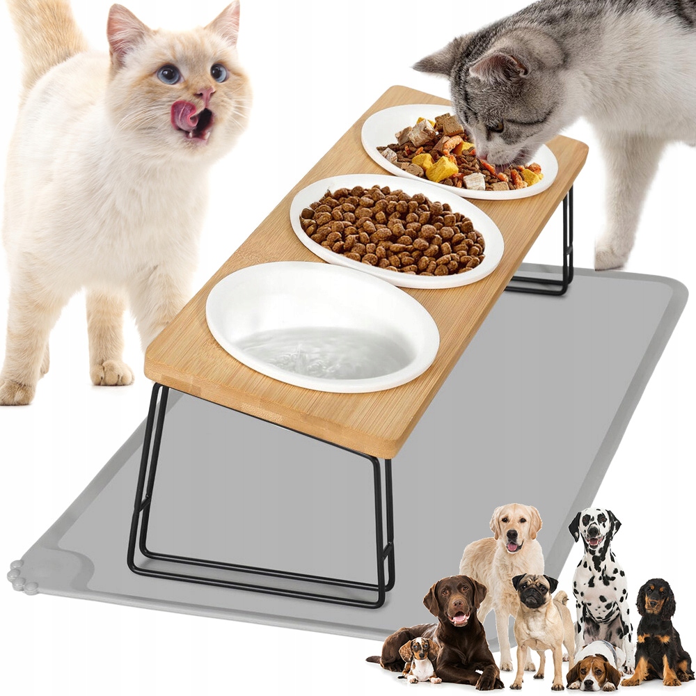 Misek Dla Psa Kota Ceramicznych 3 Szt Bambus Stojak 15° Łatwe Czyszczenie