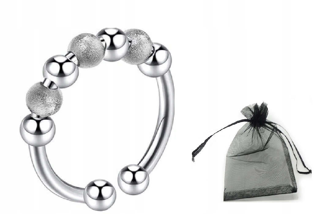 PIERŚCIONEK ANTYSTRESOWY fidget ring regulowany srebrny koraliki na prezent