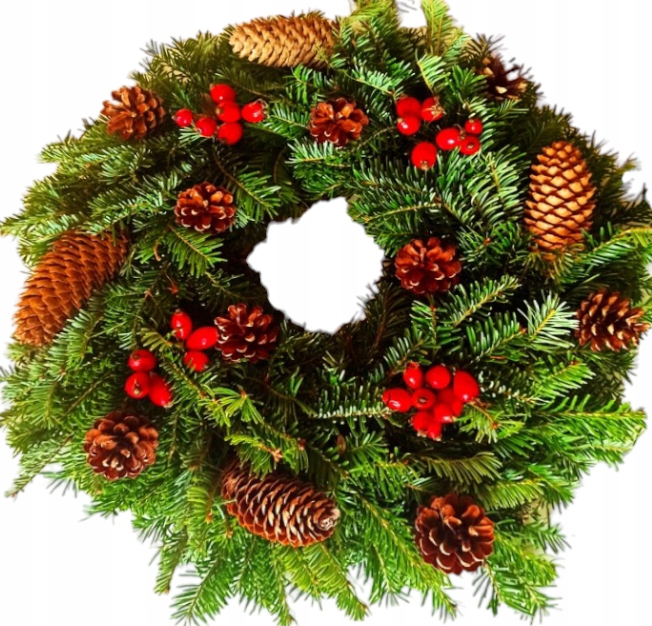 Dekorace, věnec, živý se šiškami, na hrob, Vánoce 50 cm [BN-G16]