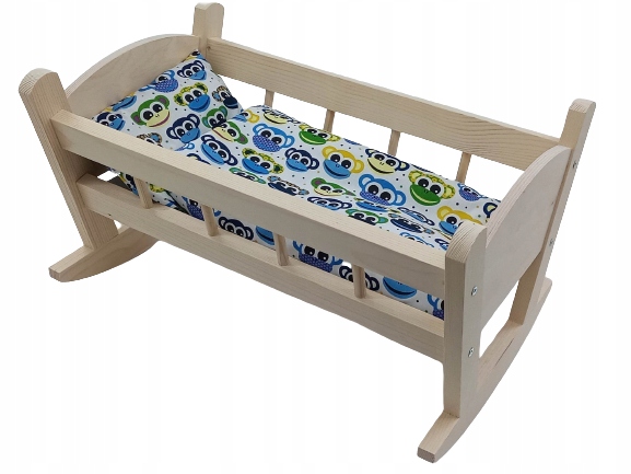 KOŁYSKA DREWNIANA dla lalek NIEMALOWANA + POŚCIEL