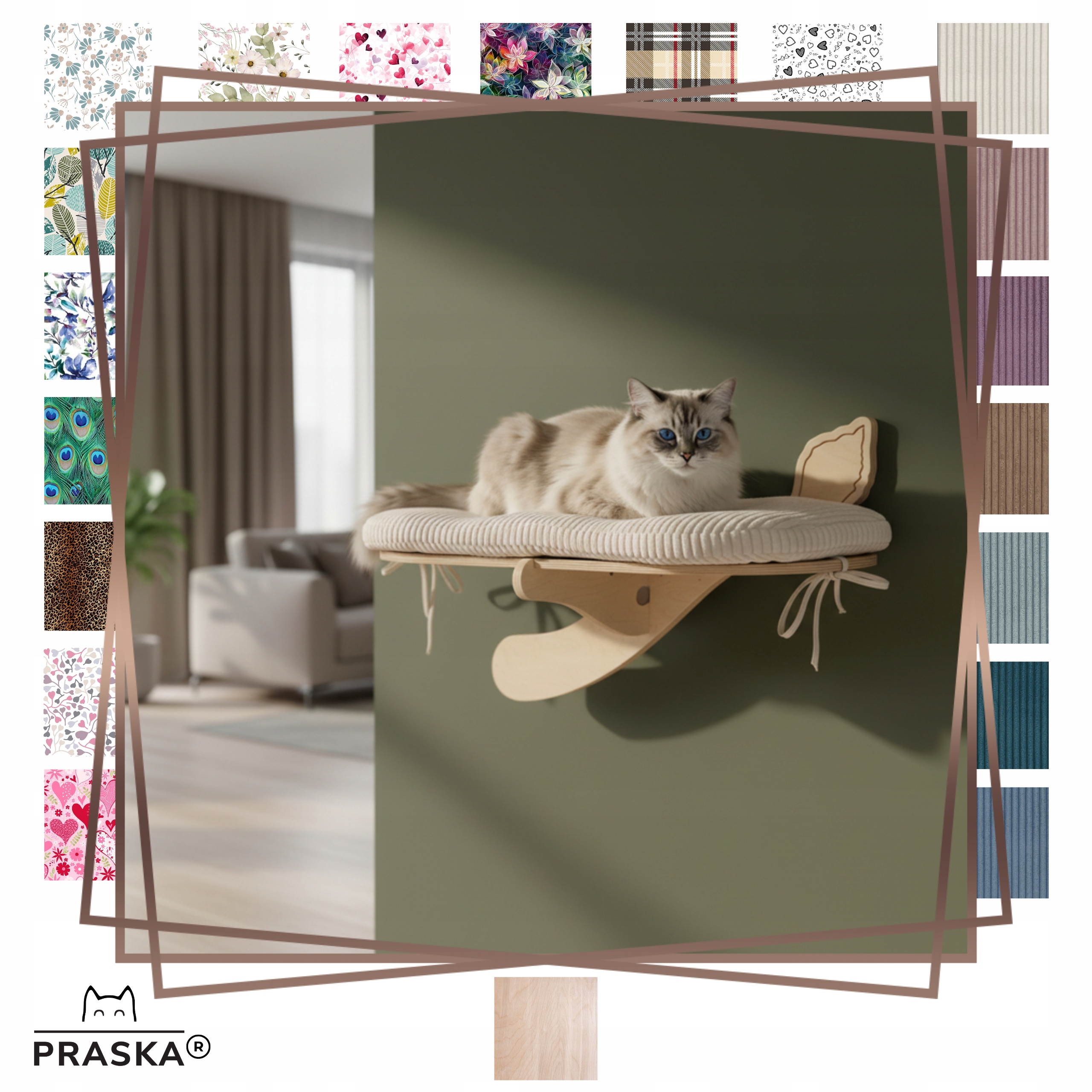 Levně Praska Police na zeď pro kočky Větev E pro kotěstradu 75x35 překližka Natural