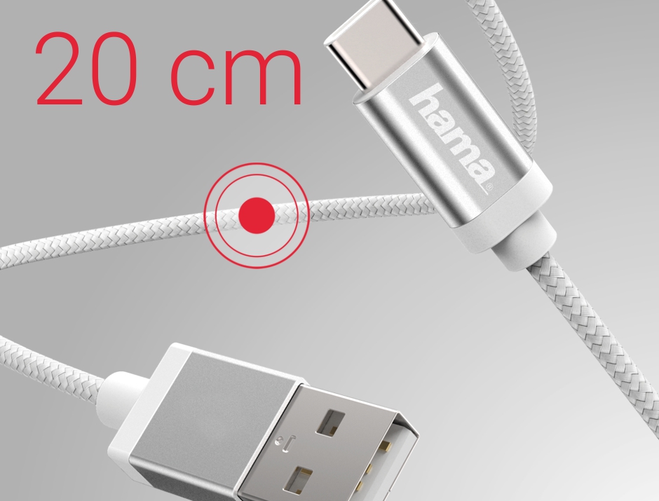 Kabel USB A - USB C Hama 0,2 m przewód do ładowania USB-C krótki biały Długość kabla 0.2 m
