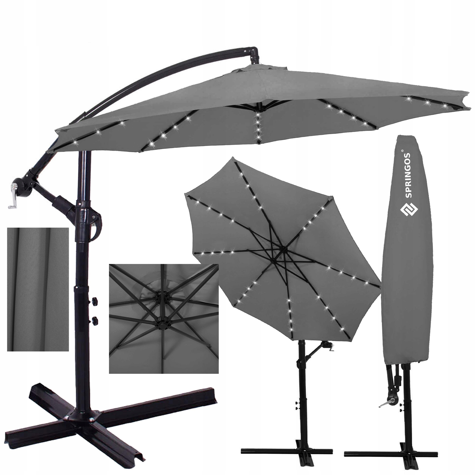 Садовый зонт 300 см складной большой 32 светодиодный солнечный светильник