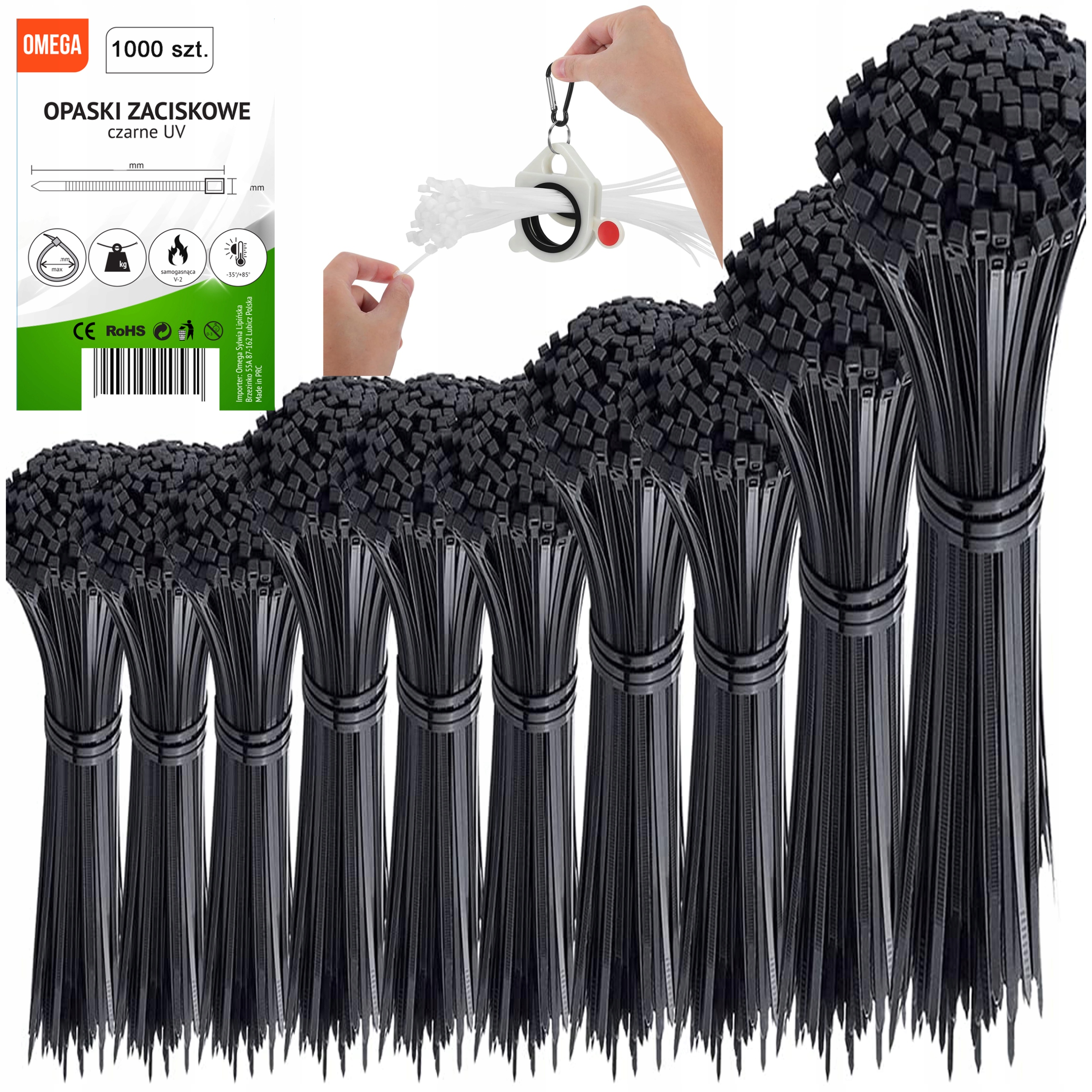 Zestaw XXL 1000 szt. Opaski Trytki Zaciskowe Kablowe Uv Czarne Organizer