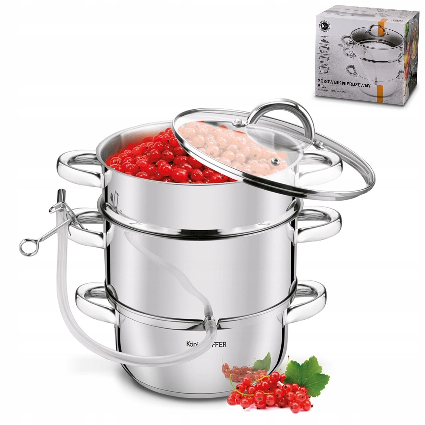 GARNEK PAROWY DO SOKÓW owoców z wężykiem SOKOWNIK PAROWY na indukcję 5L