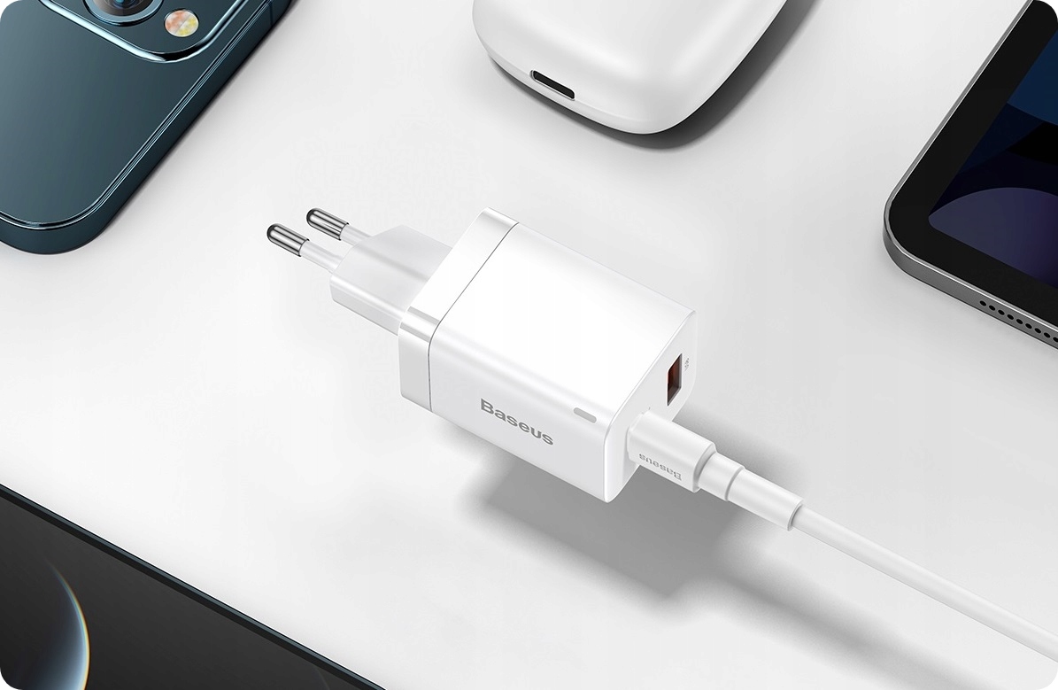 BASEUS SZYBKA ŁADOWARKA SIECIOWA ZASILACZ DWA PORTY USB-C USB 30W PD QC 3.0 Przewód w zestawie nie