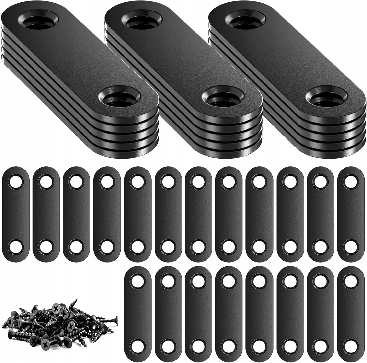 PŁASKIE ŁĄCZNIKI CZARNE ZE STALI NIERDZEWNEJ 35 SZT