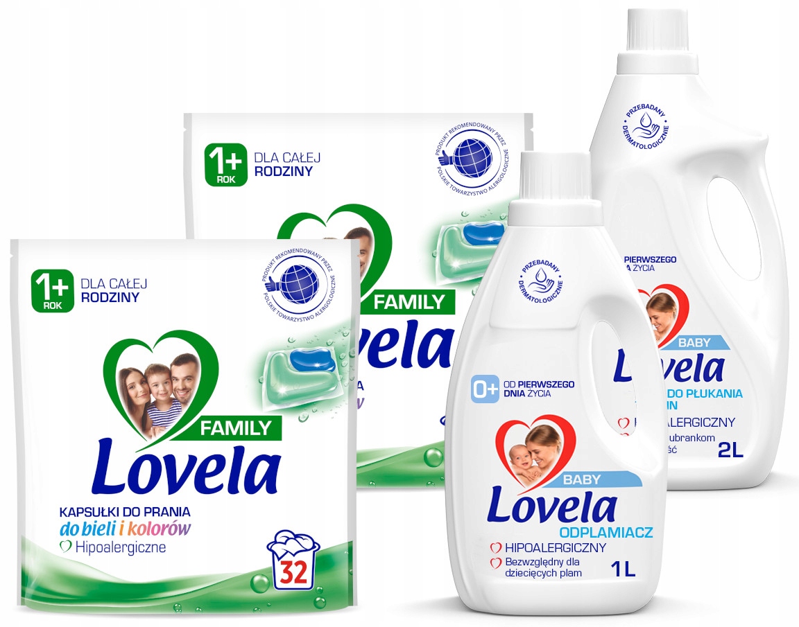 Levně Lovela Family Kapsle na praní 64 kusů Odstraňovač skvrn Tekutá aviváž