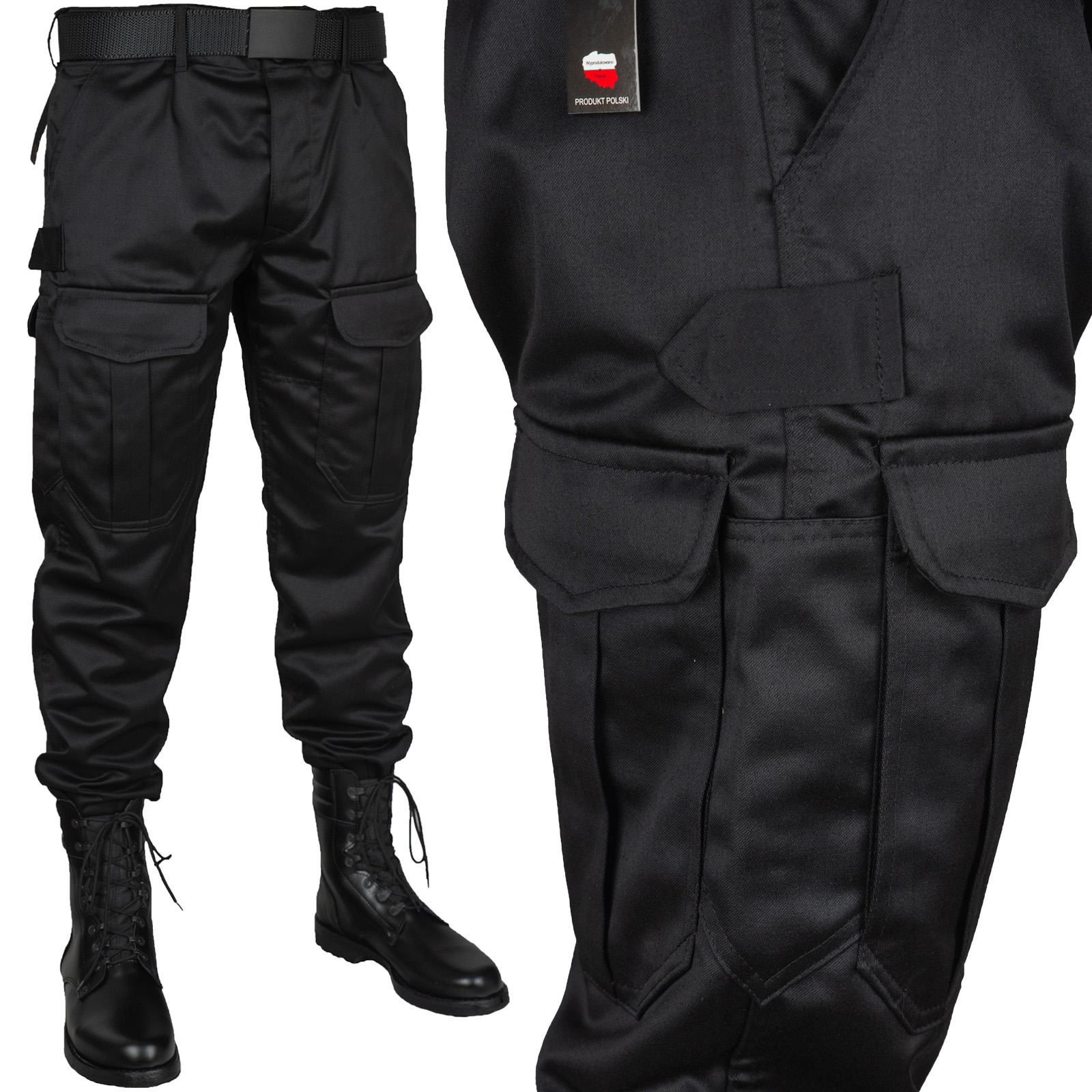 Spodnie Wojskowe Policyjne GROM Czarne Bojówki r L Długość nogawki długa