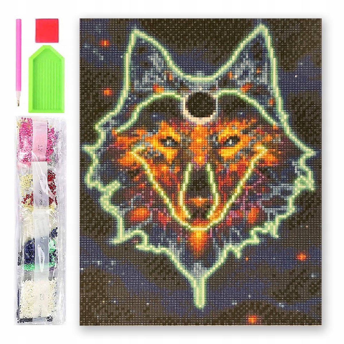 

075987 Haft Diamentowy Mozaika 40x30 Wilk Świeci W