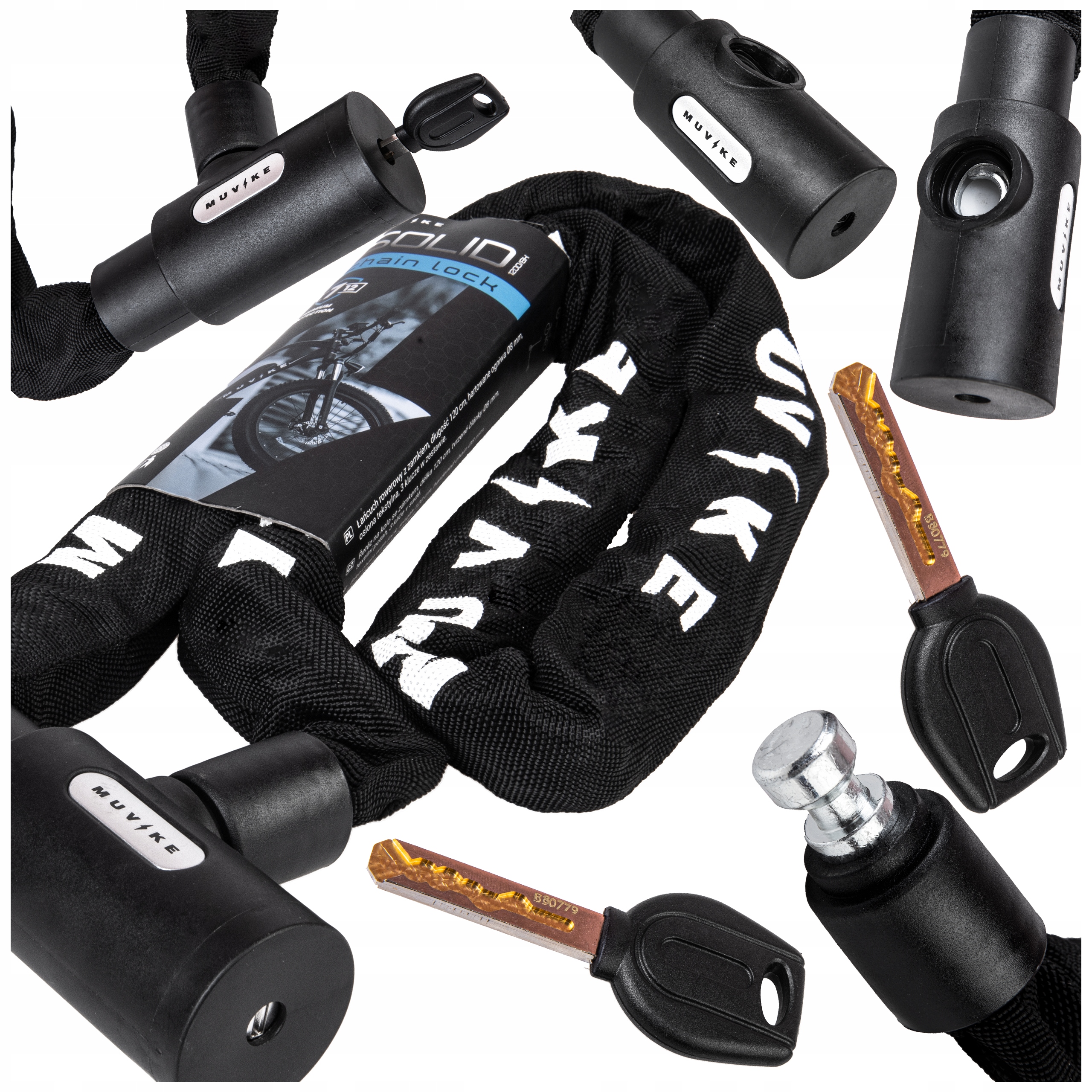 Zapięcie Rowerowe Łańcuch 120cm 8mm Na Klucz Mocny Muvike Solid 1200/8K