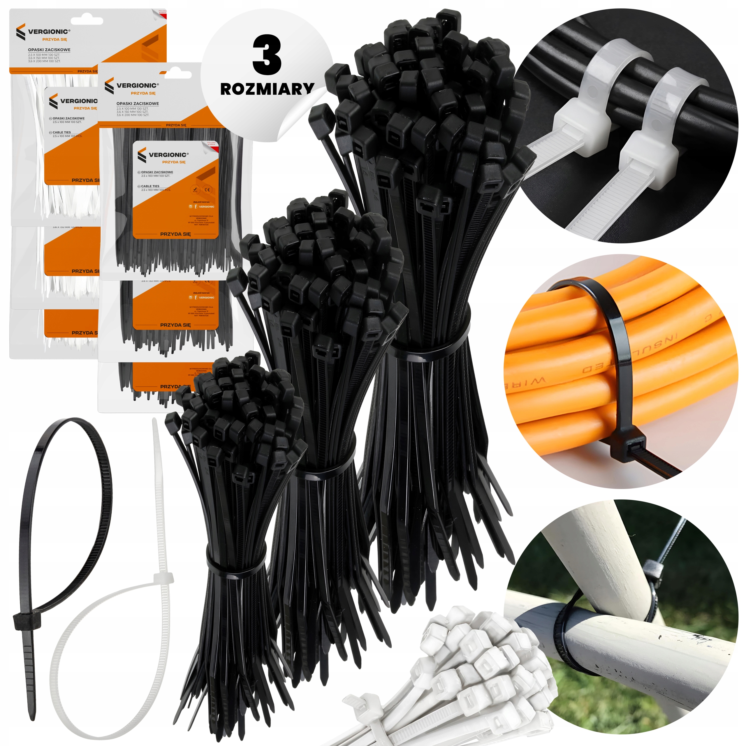 Zestaw Opasek Zaciskowych Kablowych Trytytki Ziperki Mocne Uv MIX 300szt