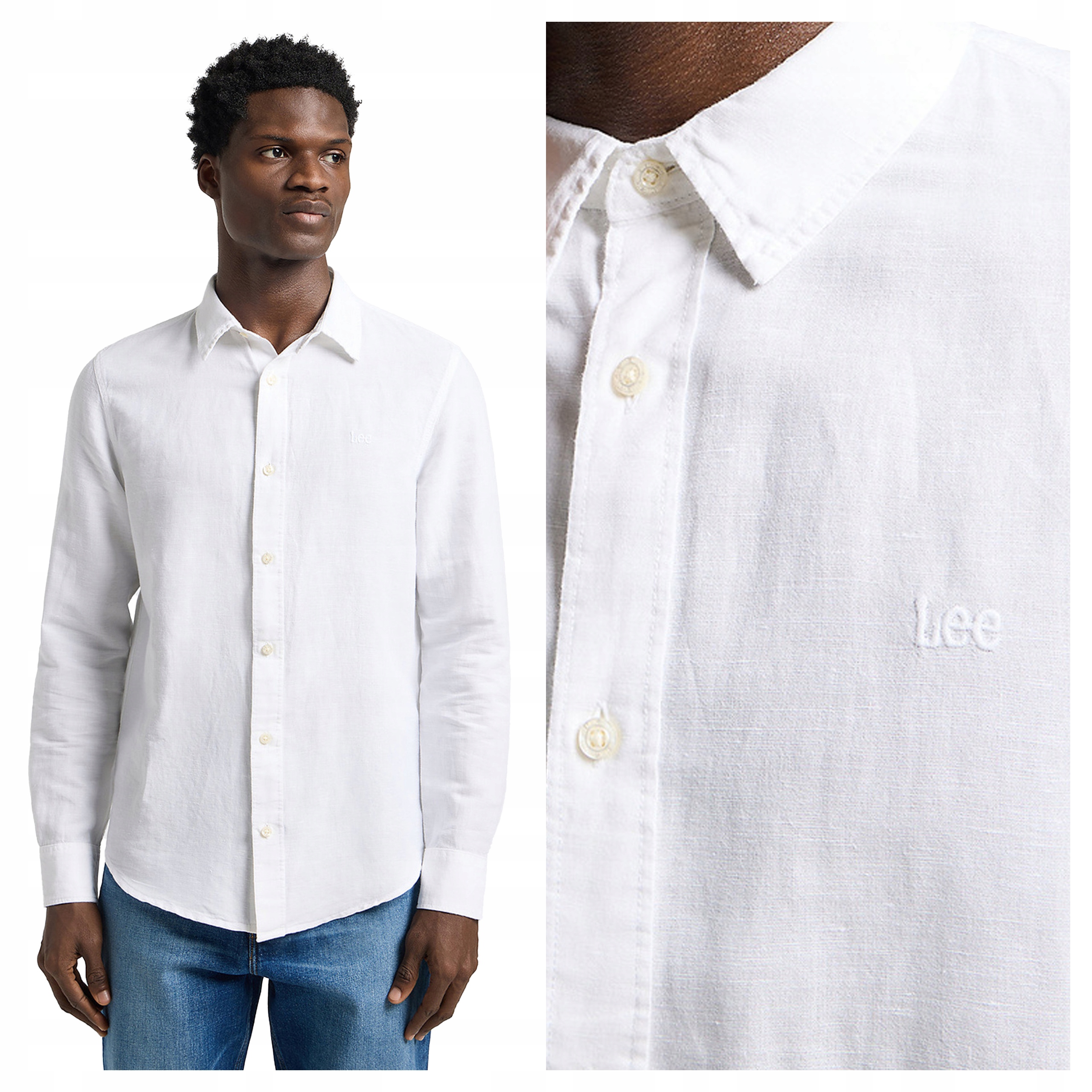 Pánská košile Lee Patch Shirt Lniana s dlouhým rukávem Bílá M