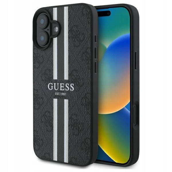 Pouzdro Guess 4G Printed Stripes MagSafe na iPhone 16 černé
