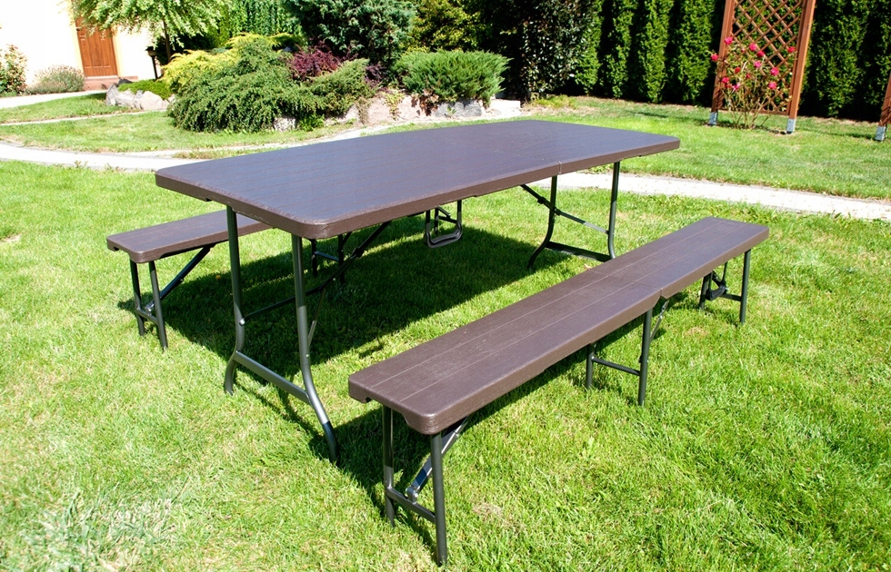 ŁAWKA SKŁADANA OGRODOWA 180 cm brązowa wzór DESKA Linia CATERING