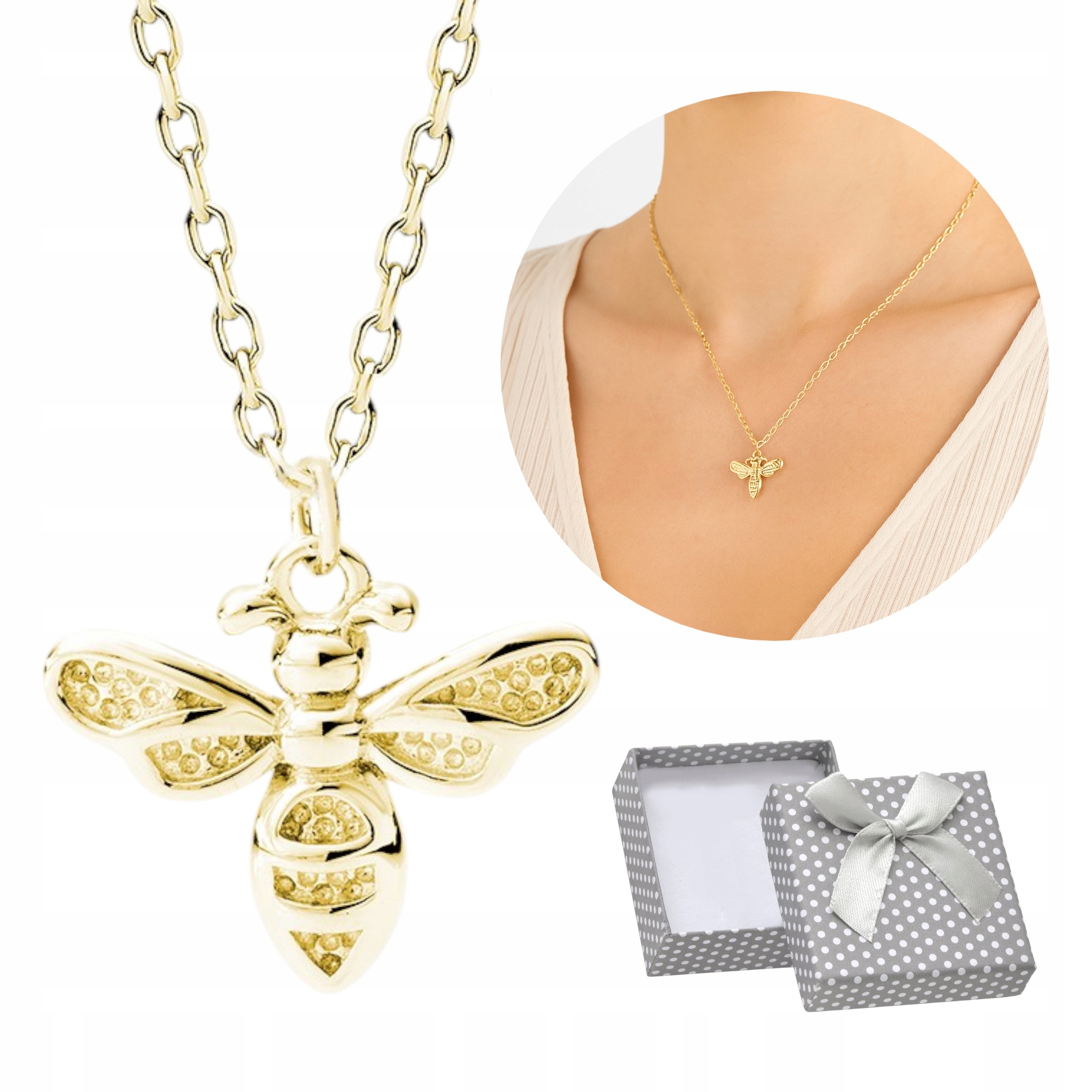 Naszyjnik Srebrny pr 925 Pozłacany Pszczoła Pszczółka Kobiet Piękny