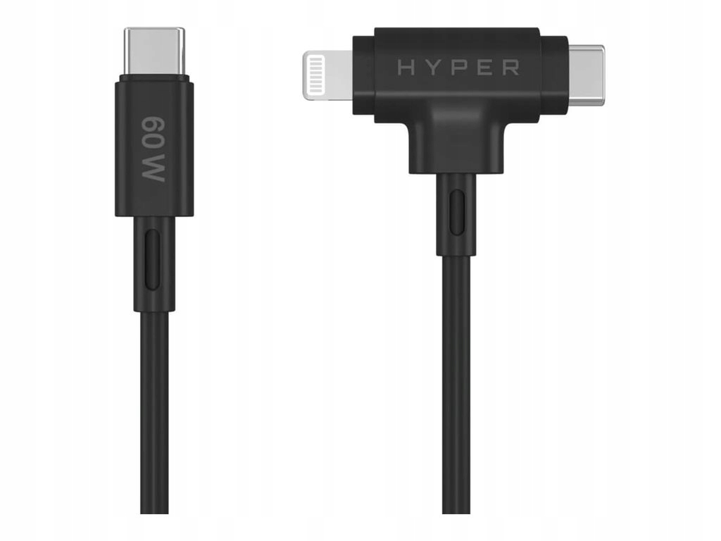 Hyper HyperJuice silikonový kabel Usb-c na Usb-c a Lightning Hybrid 60W, č