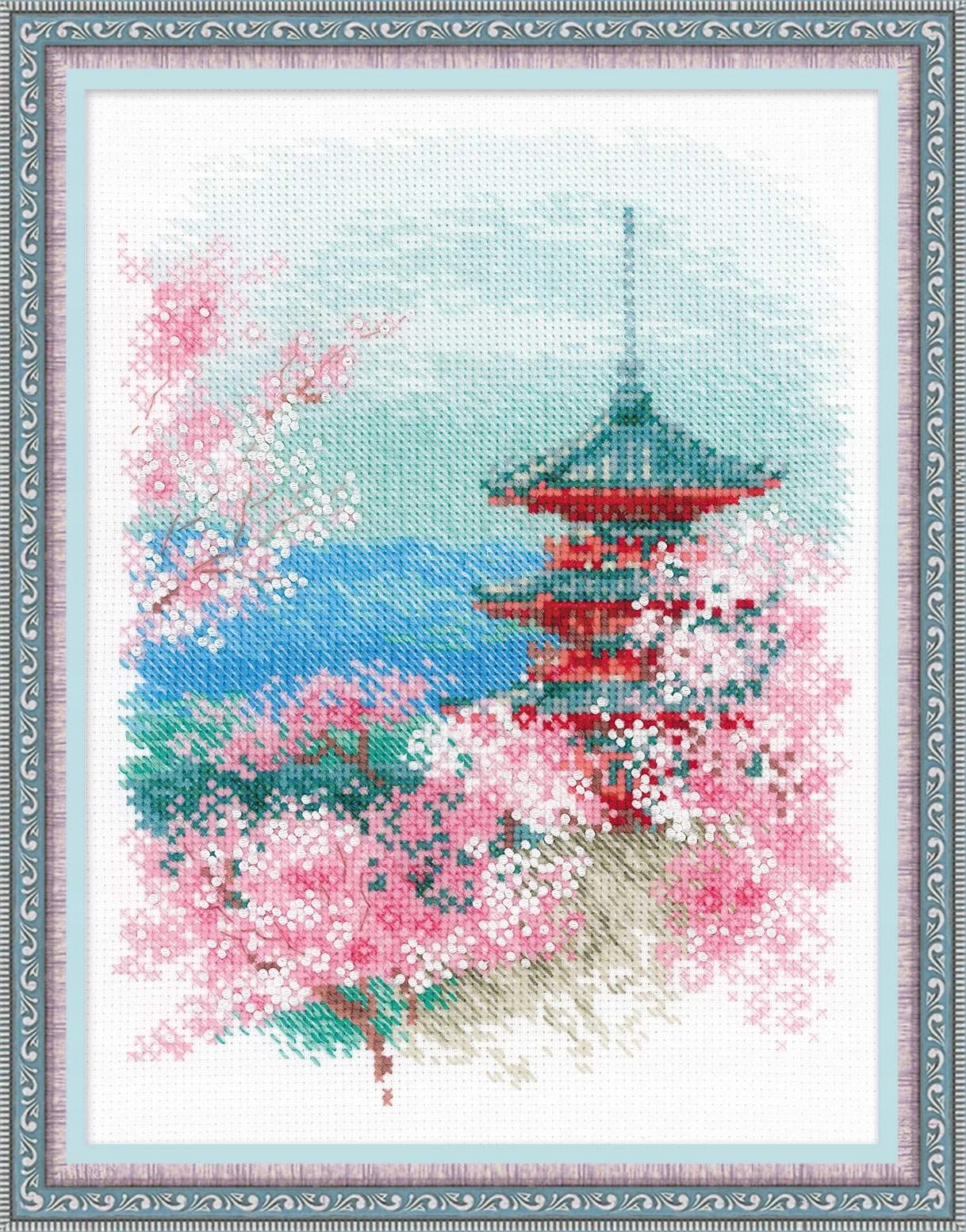 Riolis Sakura. Pagoda 1743, sada pro křížkovou výšivku 18x24 cm
