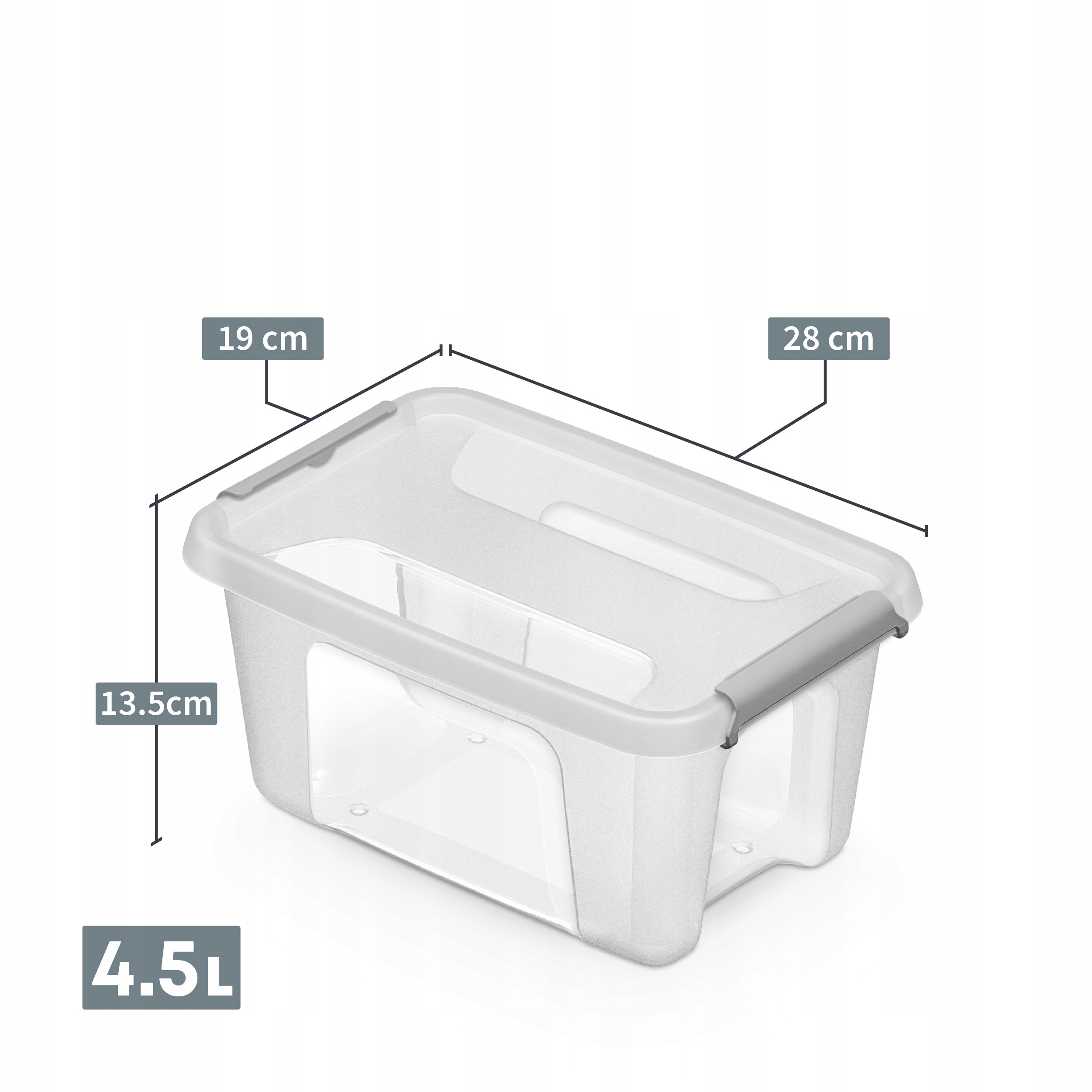 Pojemnik plastikowy 4,5 l przezroczysty z klipsami idealny do użytku domowe