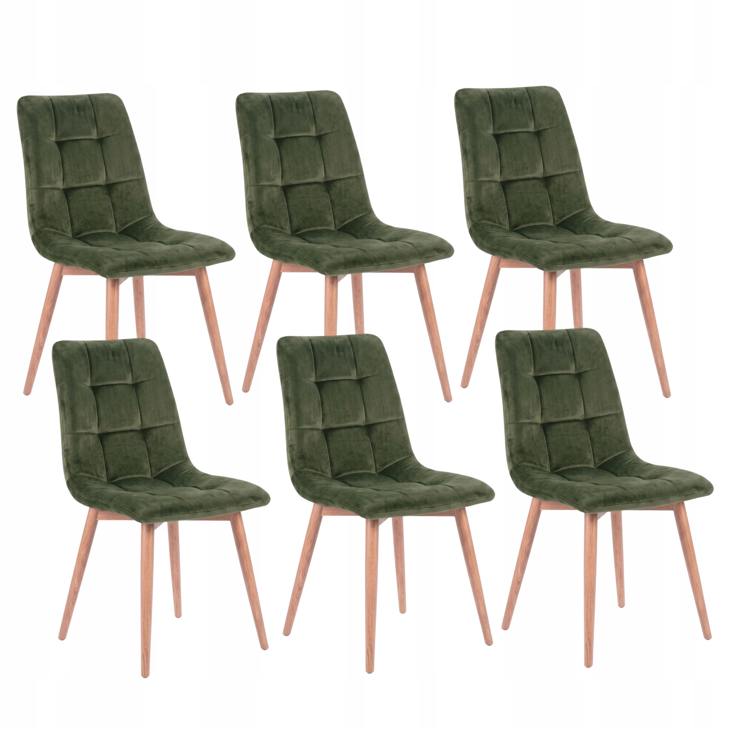 Velurové židle Stylové Glamour Zelené Hnědé Nohy Loft Do Obývacího Pokoje x6 Kpl