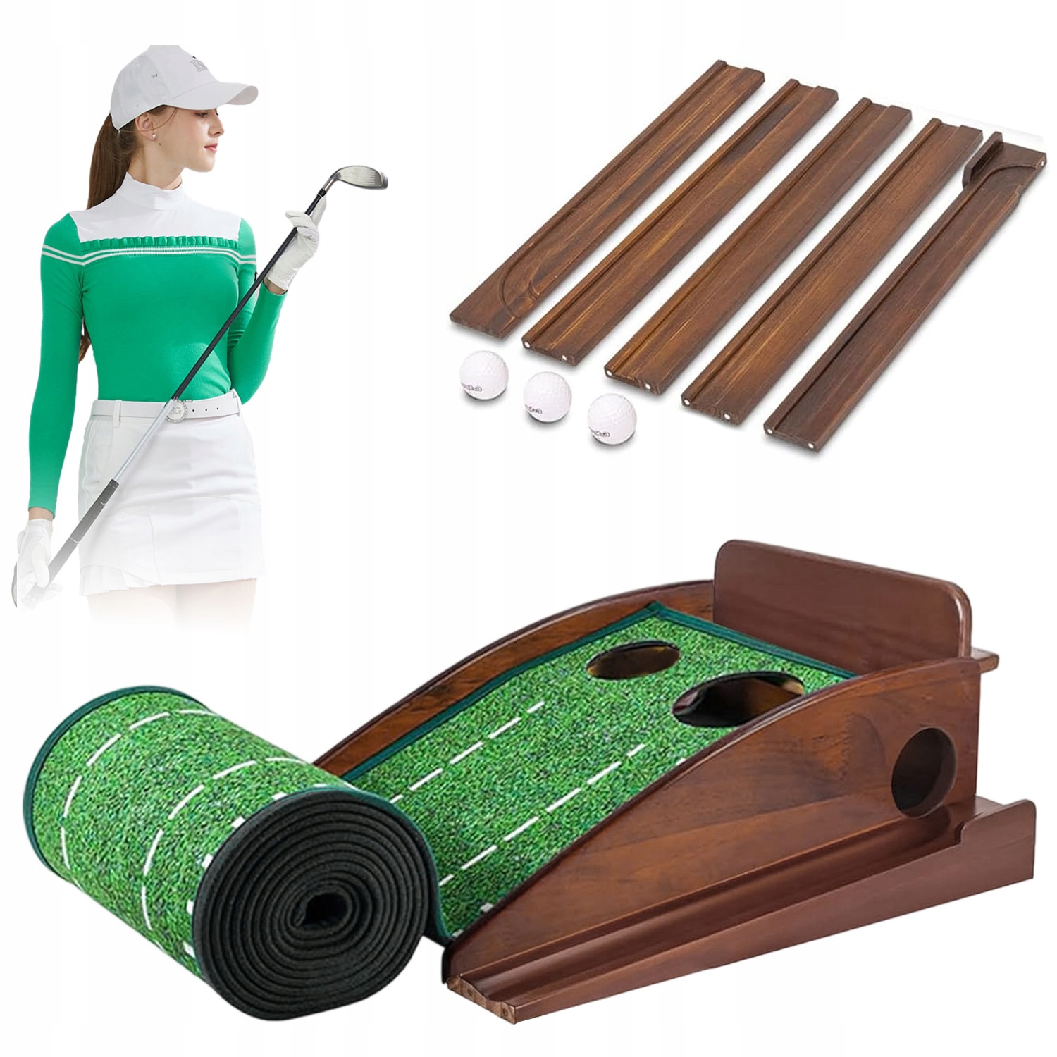 Mata Golfowa Z Automatycznym Zwrotem, 2 Otwory, Antypoślizg Z Oznaczeniami