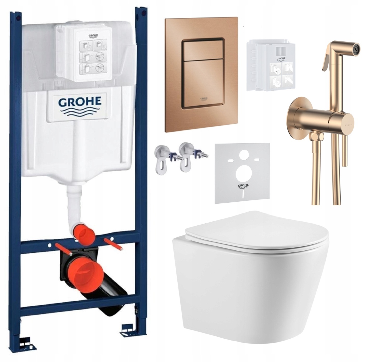Wc rošt Grohe Rapid Sl s Wc misou Elanta a tlačidlom medená batéria