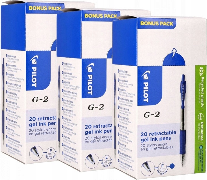 Długopis Żelowy Niebieski automatyczny Pilot G2, 0.5mm ekologiczny x 36 szt