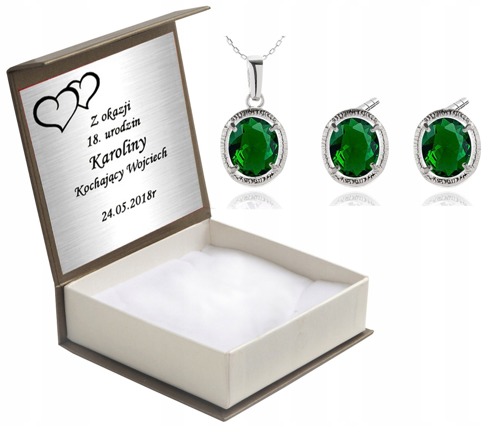 

Komplet Pięknej Biżuterii Z Zielonymi Cyrkoniami