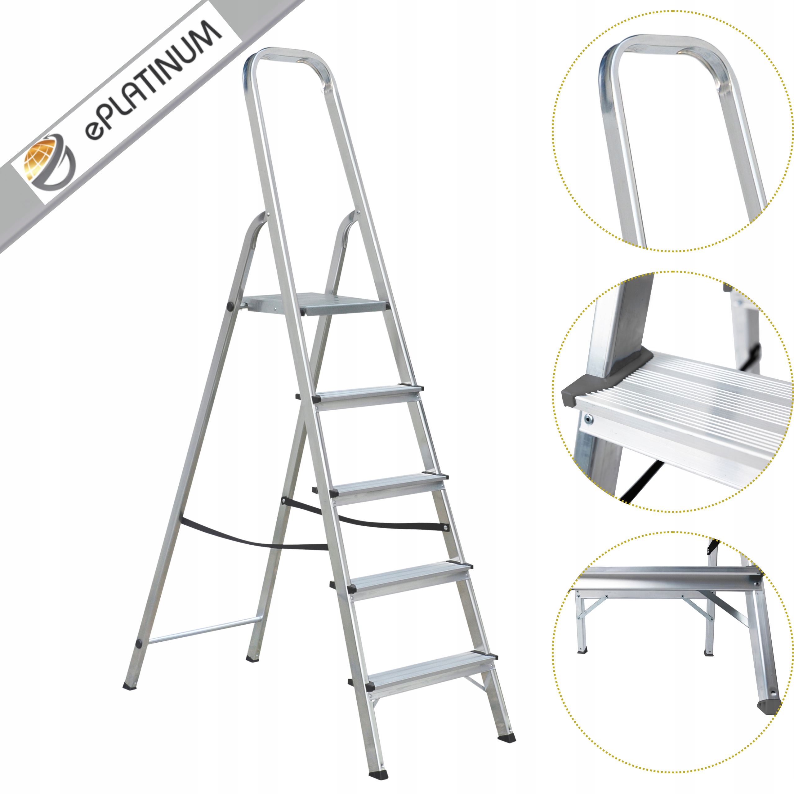 Rebrík domáci hliníkový jednostranný 5-stupňový 120 kg ePlatinum