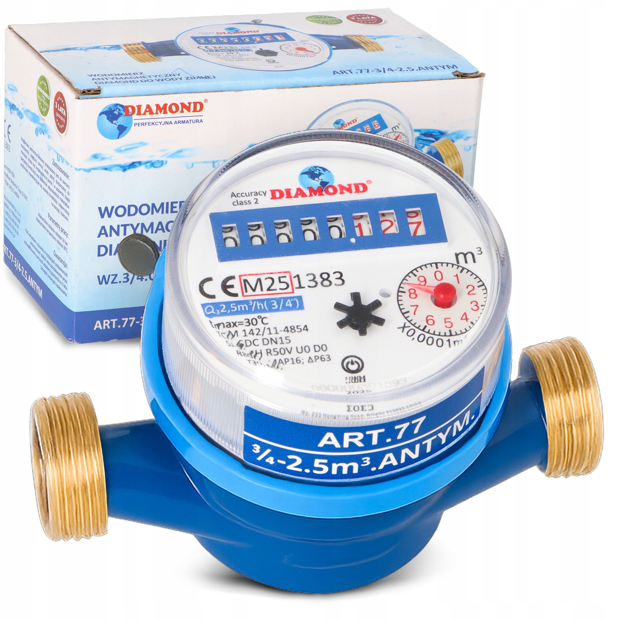 Vodoměr Počítadlo Střední Vody 3/4'' 2,5 m³/h Antimagnetický Odolný Do-p